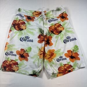 Corona Beer Swim Trunks Mens Large Hawaiian Floral Board Shorts Tropical 30W